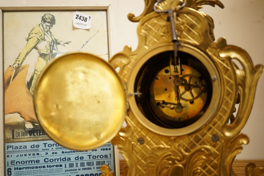 An early 20th century French Louis XV-style ormolu clock garniture - clock 50cm high